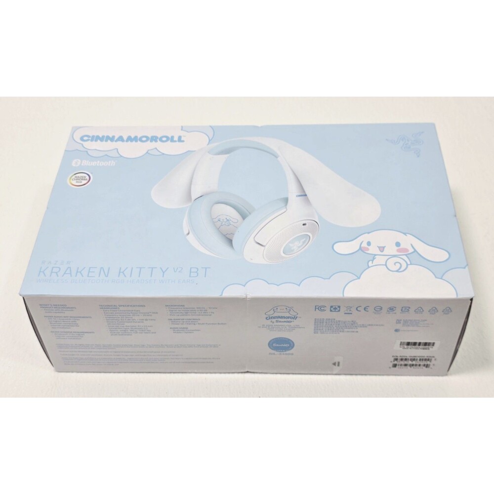 Razer X Cinnamoroll kraken kitty V2 BT Wireless Bluetooth Headset With Ears RARE